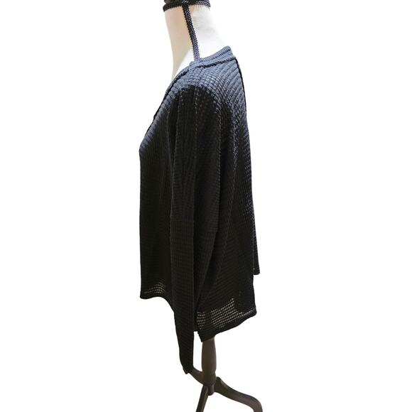 Zenana Black Soft Waffle Knit Lightweight Sweater Relaxed Fit Oversized S/M - Picture 3 of 6